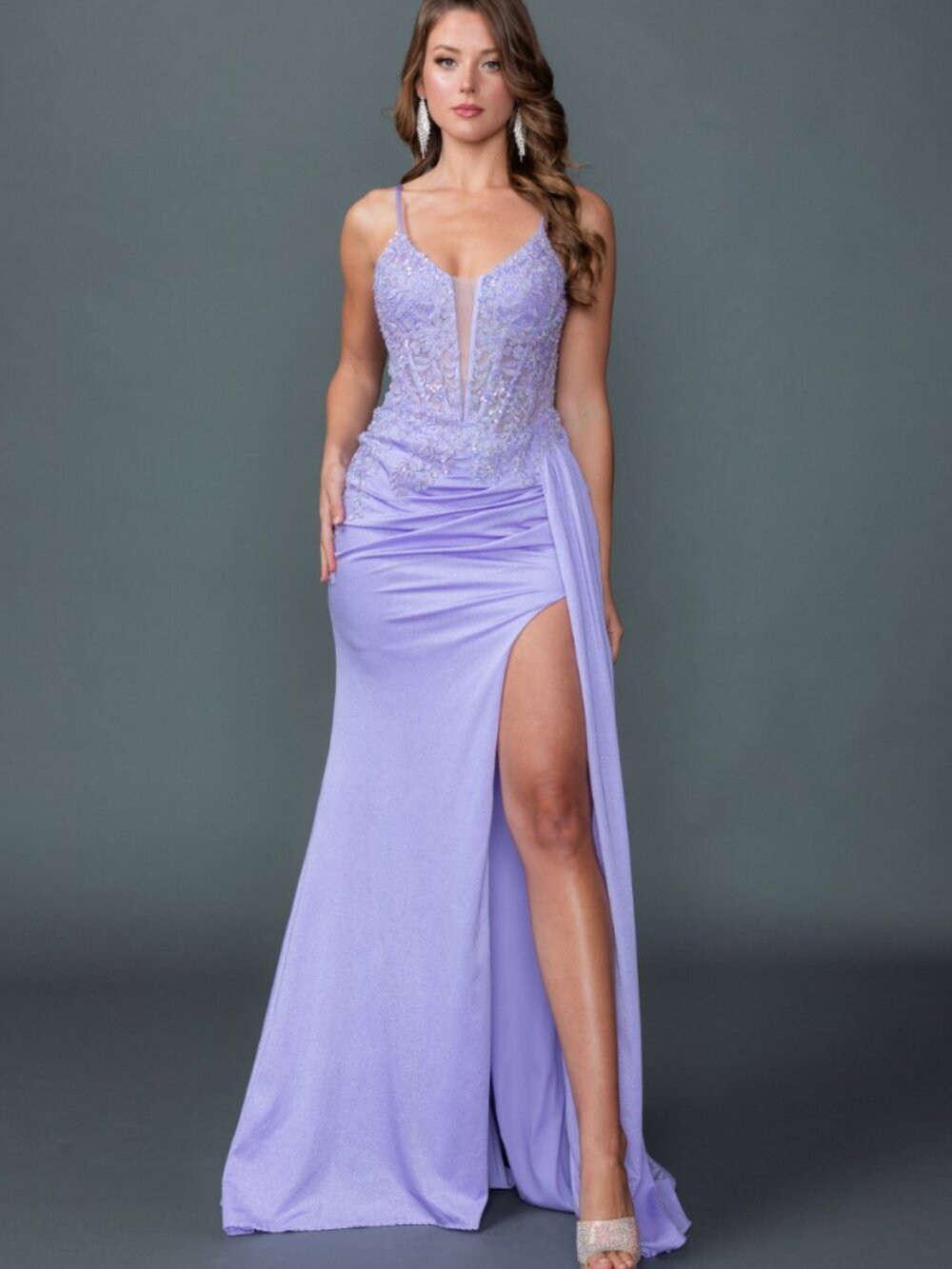 NEW LILAC Evening Gown Floor Length Formal Elegant Stunning 4556